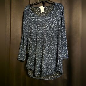 Banana Leaf Print Missy Dress Casual Blue & Black Long Sleeve Tunic Dress Small